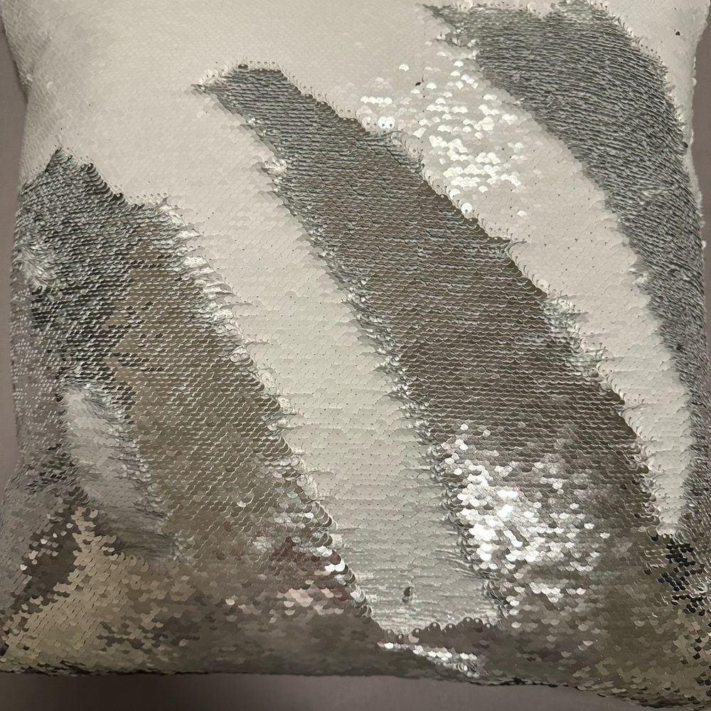 Silver and White Sequin Pillow